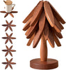 ✨Natural Tree Trivet Set - 5 Wooden Trivets & 1 Stand Like a Christmas Tree