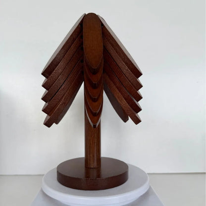 ✨Natural Tree Trivet Set - 5 Wooden Trivets & 1 Stand Like a Christmas Tree