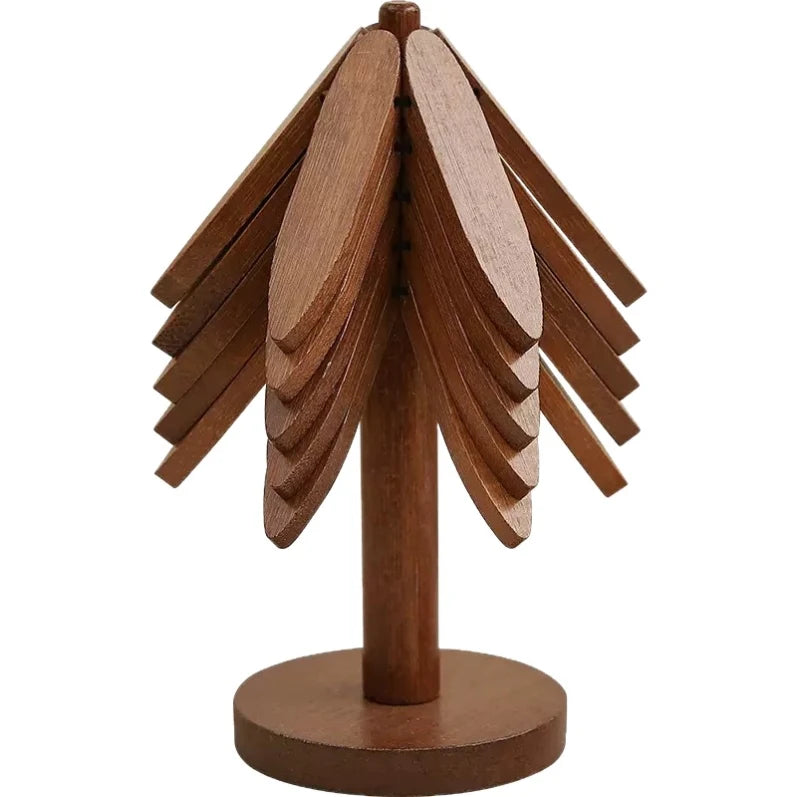 ✨Natural Tree Trivet Set - 5 Wooden Trivets & 1 Stand Like a Christmas Tree